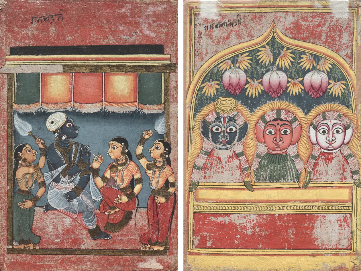 Krishna com Radha e Dois Atendentes (reto); Jagannath, Subhadra e Balarama em um Arco (verso) de Unknown artist