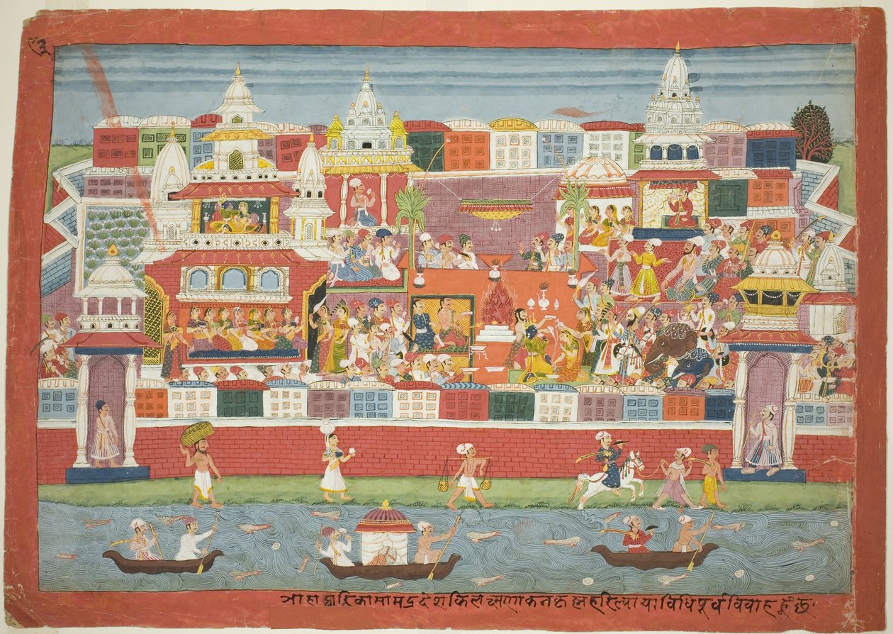 O casamento de Krishna com Kalinda, página de um manuscrito disperso do Bhagavata Purana de Unknown artist