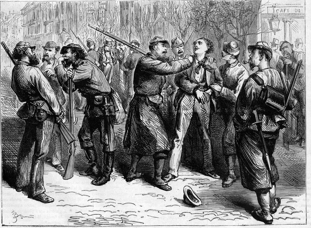 La Commune de Paris, em 1871. Prisão de um refractário por uma tropa de federais. de Unknown artist