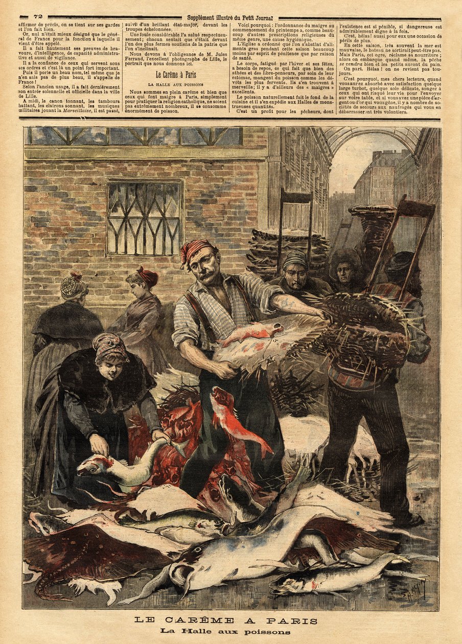 O mercado do peixe de Paris. Gravação no "Le petit journal" 4/03/1893. Coleta por Selva. de Unknown artist