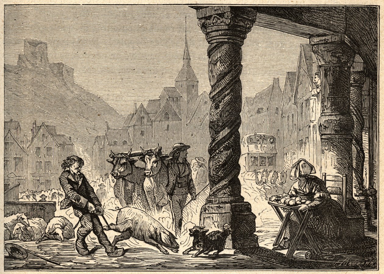 La grande Rue un jour de marche à Dol de Bretagne - gravura em "PATRIE" - DESCRIÇÃO PECTURAS DE FRANÇA EM 6 VOLUME POR LUCIEN HUARD - final do século XIX de Unknown artist