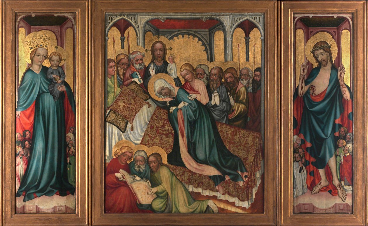 La mort de la Vierge - Retable de Roudnice (, vers 1410 - A Morte da Virgem. The Roudnice Altarpiece - Anónimo. Tempera no painel, c.1410. Galeria Nacional, Praga de Unknown artist