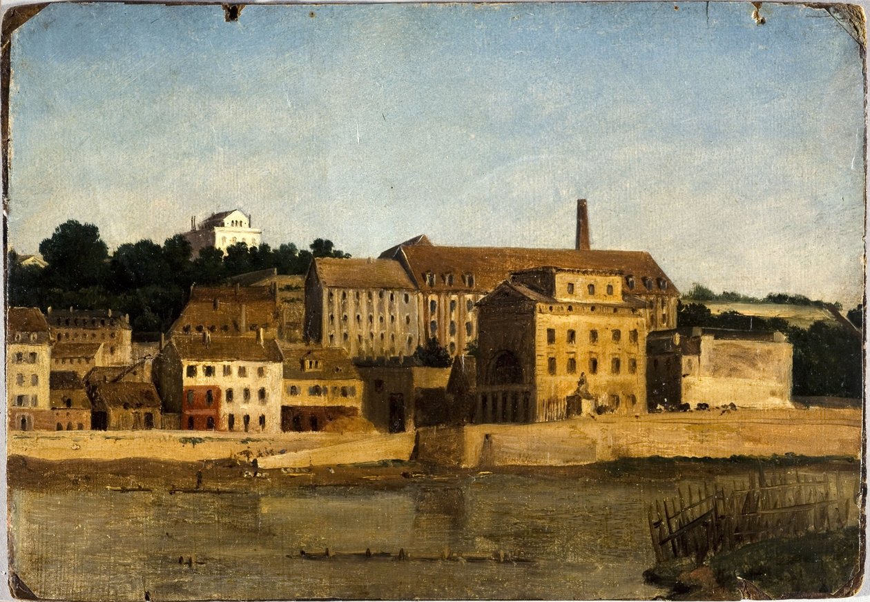 La raffinerie et le jardin Delessert, à Passy, vus de la rive gauche, cerca de 1820 (óleo sobre papel, cartão) de Unknown artist