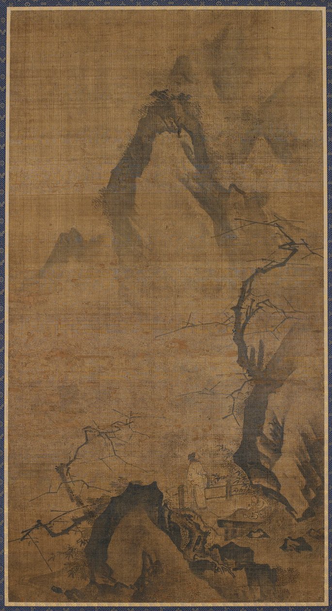 Paisagem: montanha e água; uma figura sob uma árvore de ameixa de Unknown artist