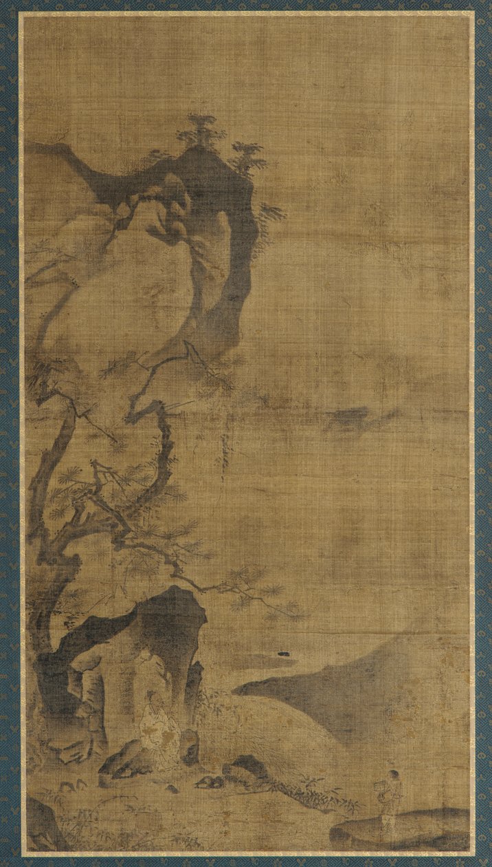 Paisagem: montanhas e água; uma figura debaixo de um pinheiro de Unknown artist