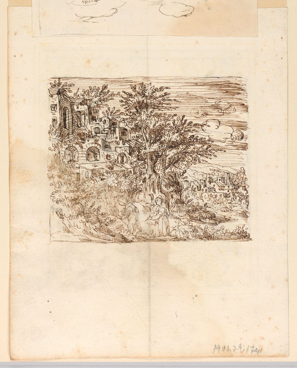 Paisagem; verso: design grotesco de Unknown artist
