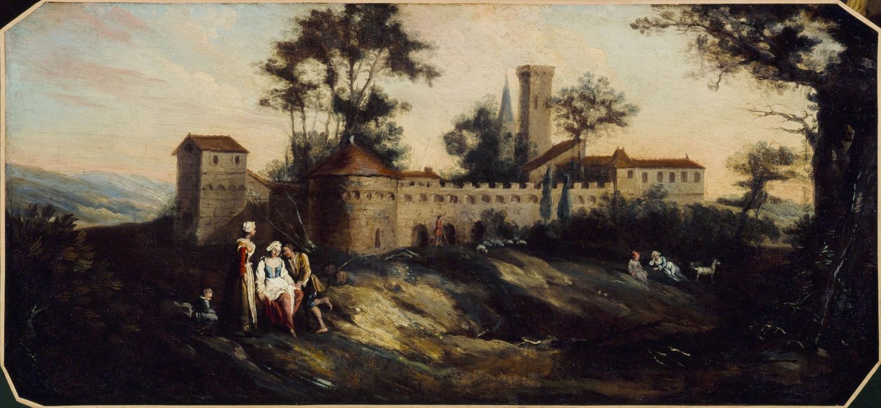 Paisagem com castelo fortificado. Entre 1701 e 1800 (óleo) de Unknown artist