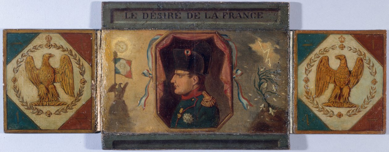"Le Désiré de la France". Retrato de Luís XVIII e retrato oculto de Napoleão, cerca de 1815 (óleo sobre tela, montado em cartão) de Unknown artist