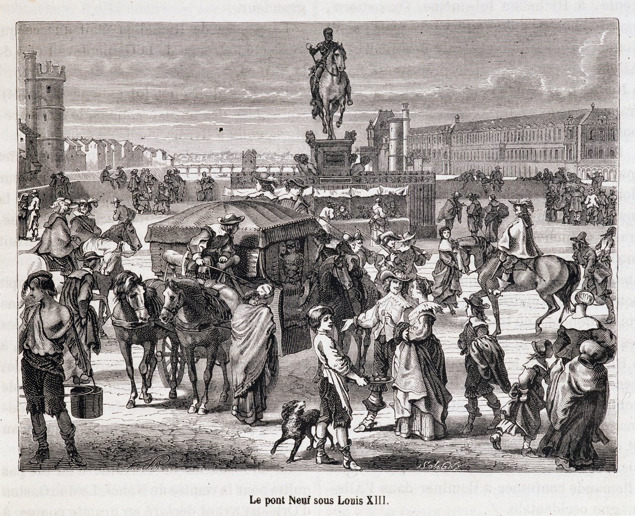 Le Pont Neuf sob Louis XIII - Gravura do século XIX de Unknown artist