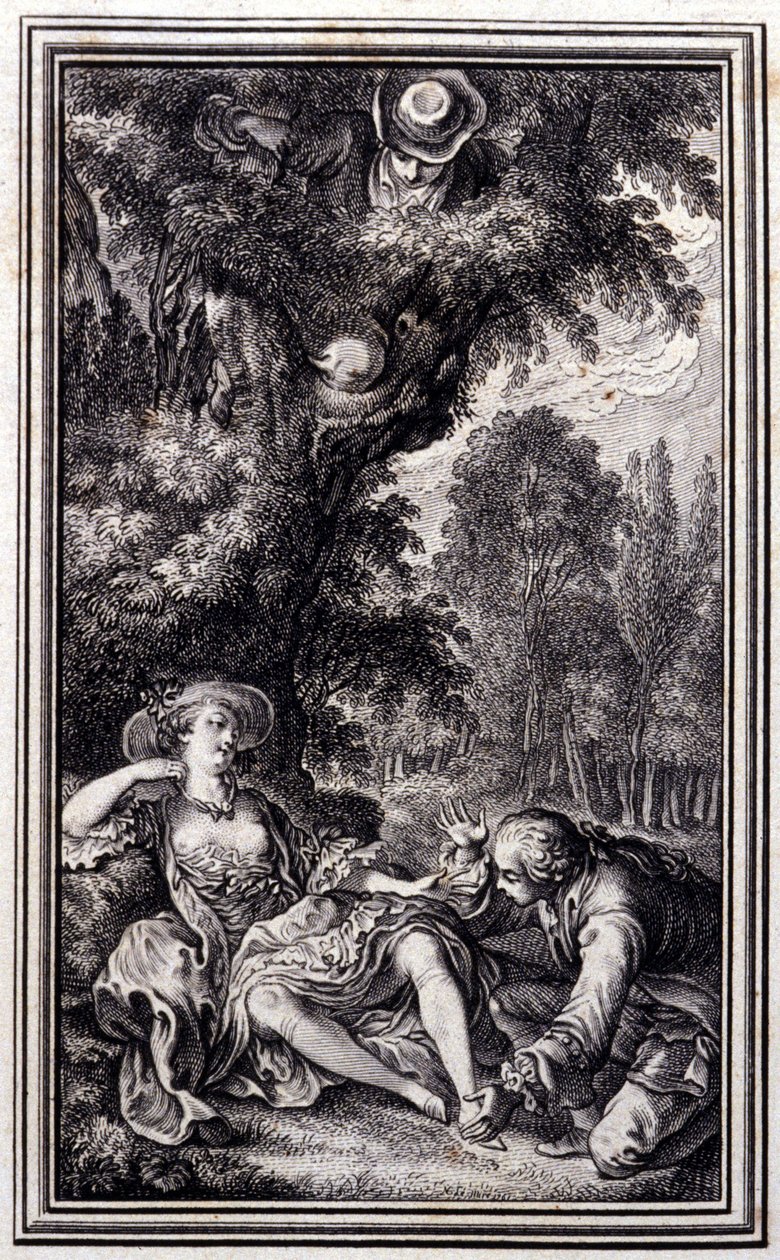 O aldeão que perdeu seu bezerro - em "Contos e contos em verso", de Jean La Fontaine. 1762. de Unknown artist
