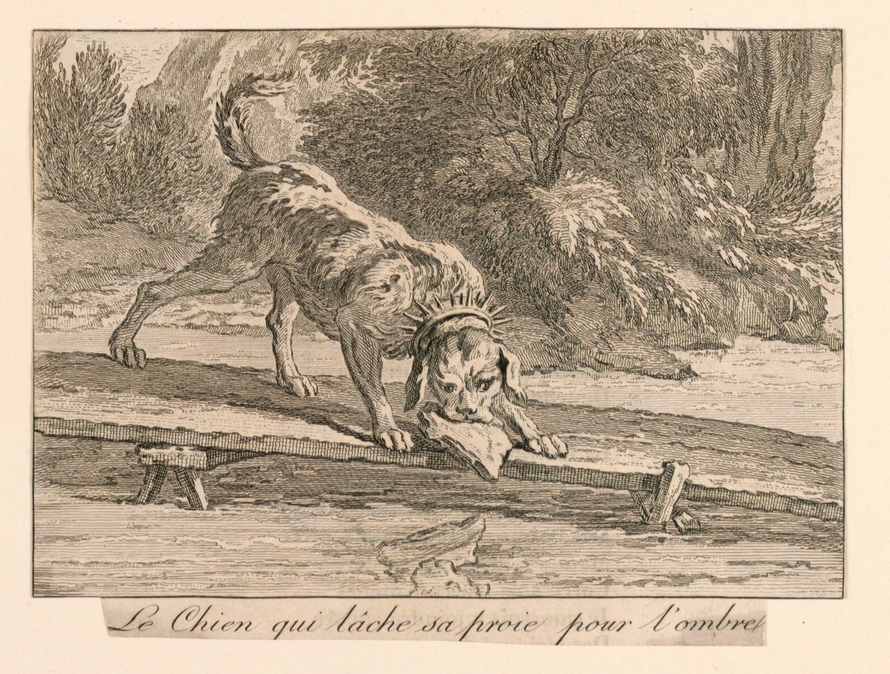 "The Dog Who Drops His Prey for the Shade" das Fábulas de La Fontaine de Unknown artist