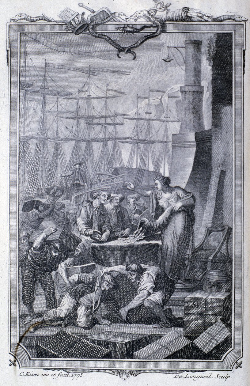 Comércio com as colónias (incluindo café) - em "Assentamentos Filosóficos e Políticos e Comércio de Europeus com as Duas Índias" por G.T. Raynal, Ed. Pellet, Genebra de Unknown artist