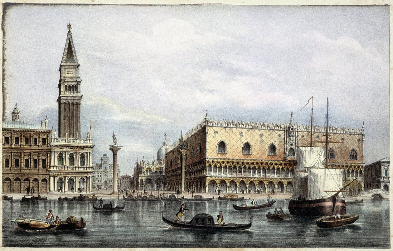 Le mole vu du canal - em "Álbum das principais vistas de Veneza", de Marco Moro, ed. Gio Brizeghel, v.1840 de Unknown artist