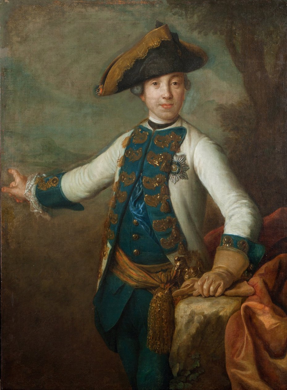 Le tsar Pierre III de Russie - Retrato do czar Pedro III da Rússia (1728-1762), Anónimo . Óleo sobre tela, Início da década de 1760. Museu de História do Estado, Moscou de Unknown artist