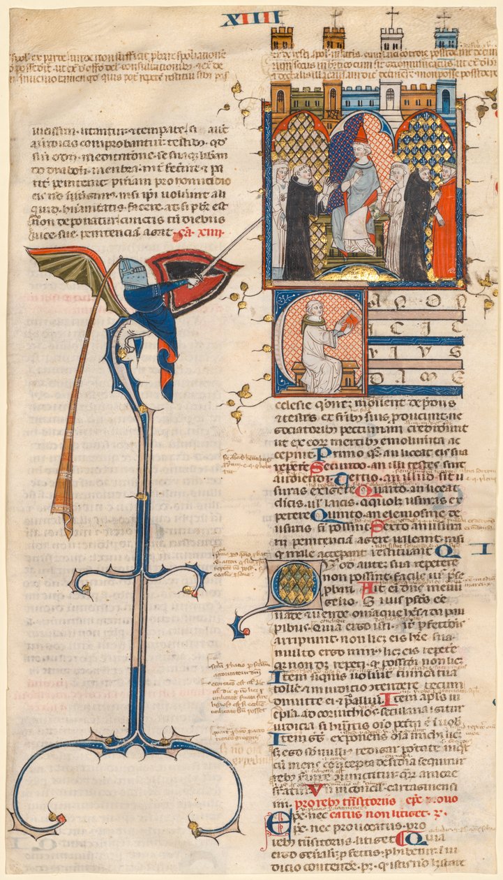 Folha extirpada de um "Decretum" de Graciano: C inicial [anonici de uma certa igreja] com um clérigo sentado de Unknown artist