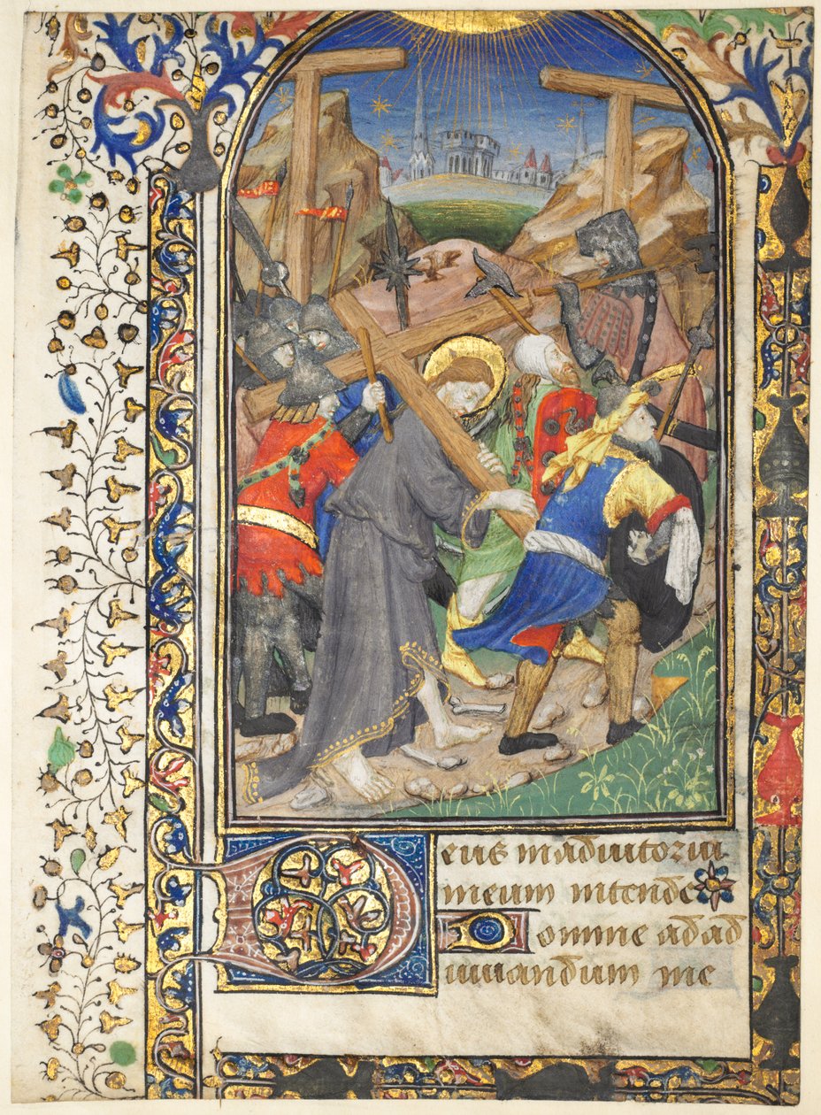 Folha Extirpada das Horas de Tarleton: Cristo Carregando a Cruz (Terce, Ofício da Virgem) de Unknown artist