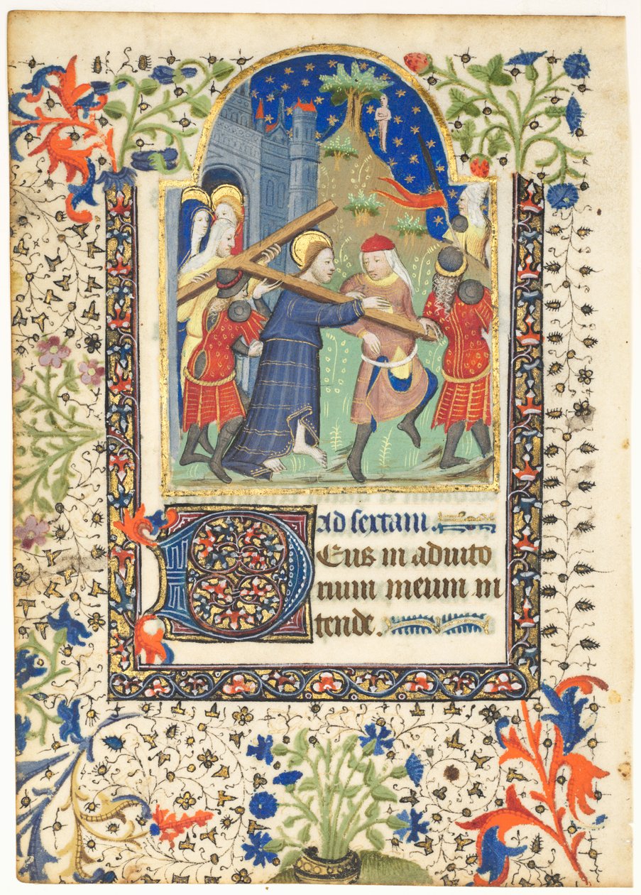 Folha de um Livro de Horas: Cristo Carregando a Cruz (Sexto, Horas da Cruz) de Unknown artist