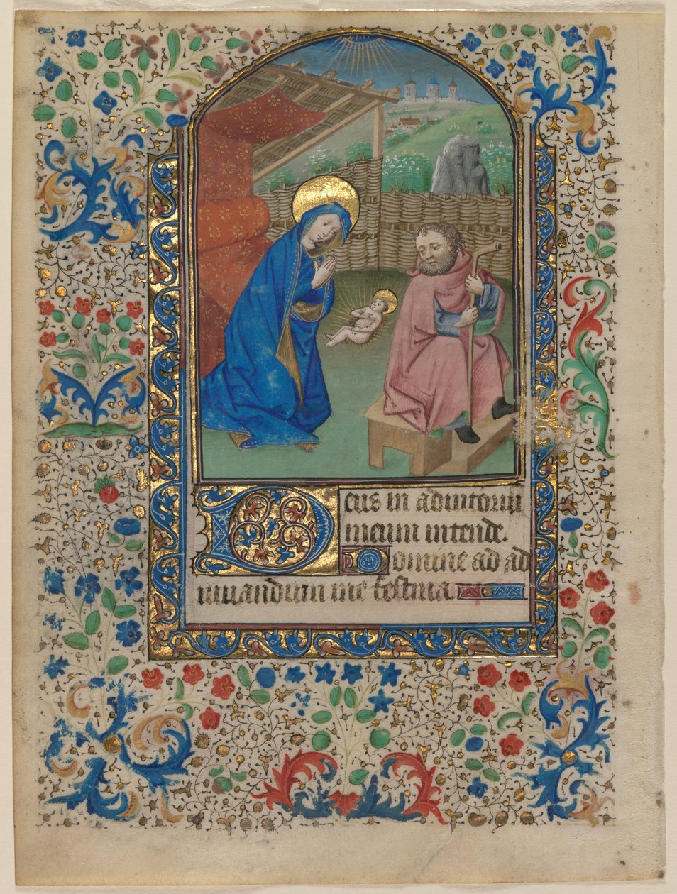 Folha de um livro de horas: A Natividade (reto) de Unknown artist