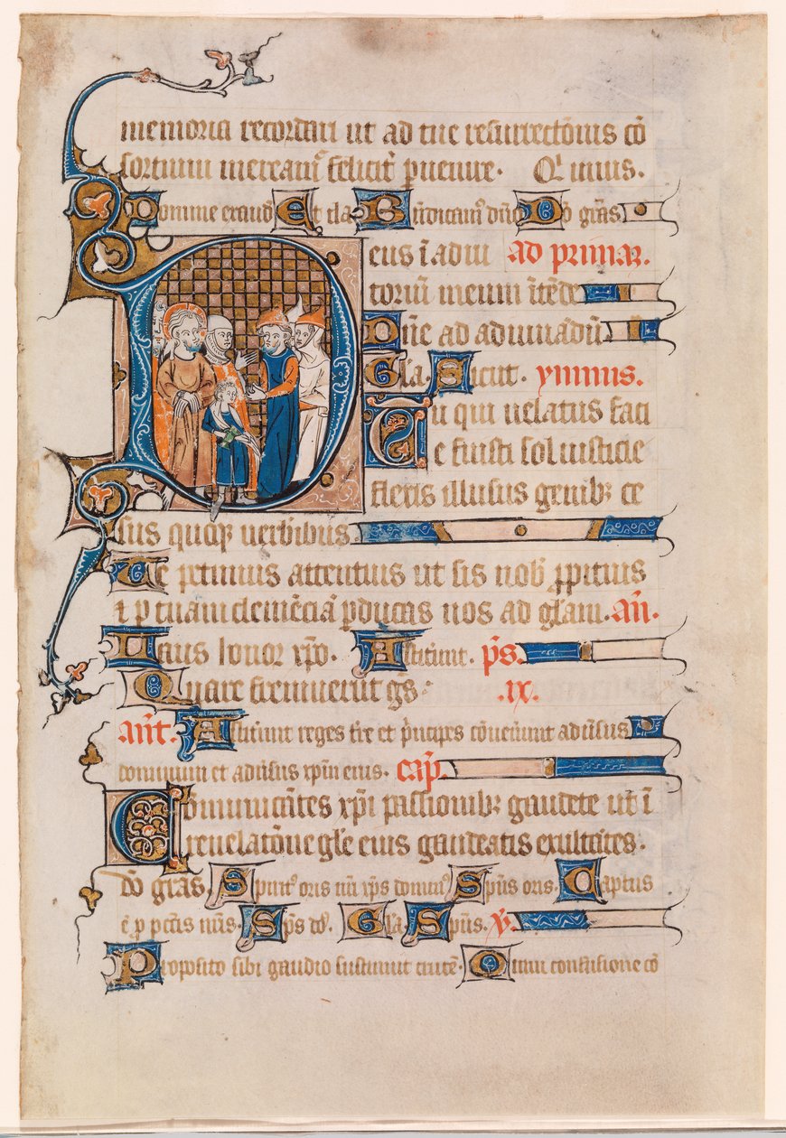 Folha de um Livro de Horas com um D inicial Historiated Depicting Christ Before Pilate de Unknown artist