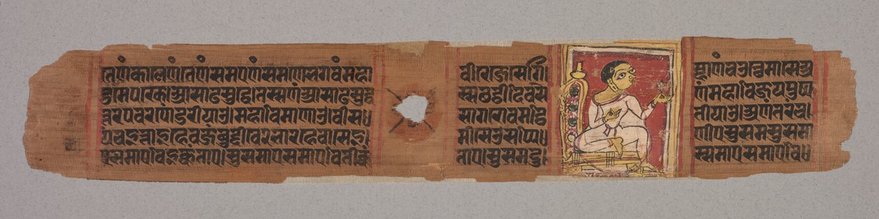 Folha de um Jain Manuscrito: Kalpa-sutra: Monge Segurando uma Flor (reto); Folha de um manuscrito jainista: Kalpa-sutra: texto descrevendo a descida de Mahavira no útero da mulher brâmane Devananda (verso) de Unknown artist