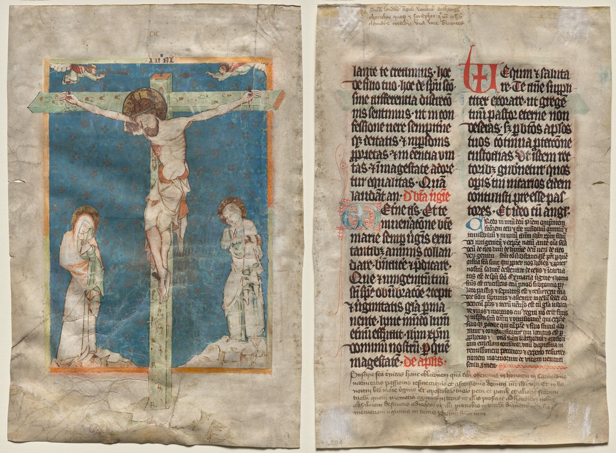 Folha de um Missal: A Crucificação (reto) e Texto (verso) de Unknown artist