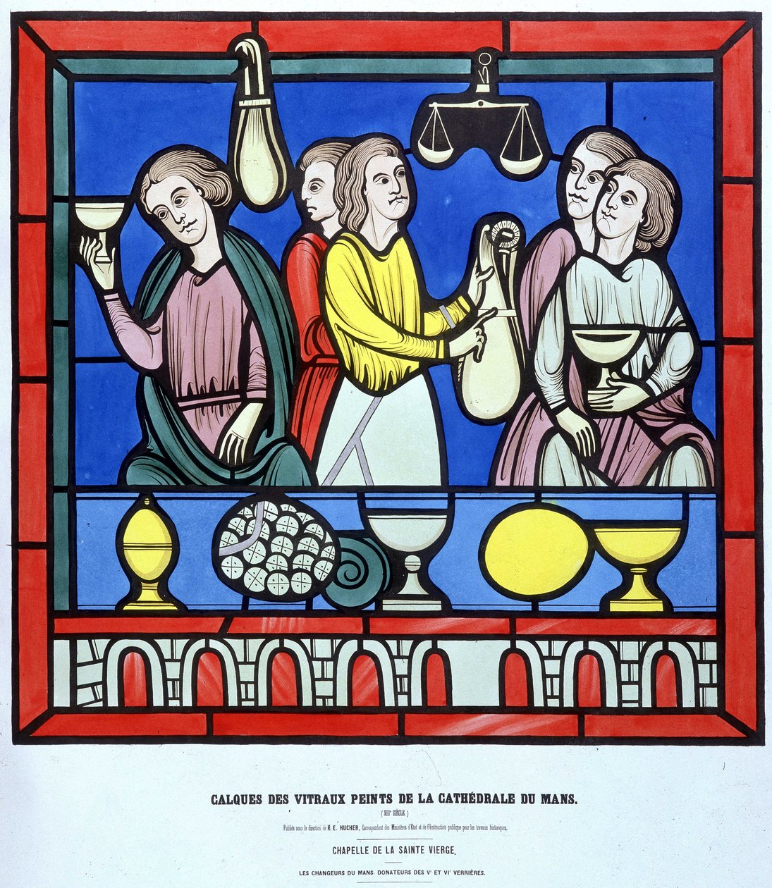 Les changeurs du Mans - Fac simile de um vitral da Cathedrale du Mans do século XIII. Camada do século XIX. de Unknown artist