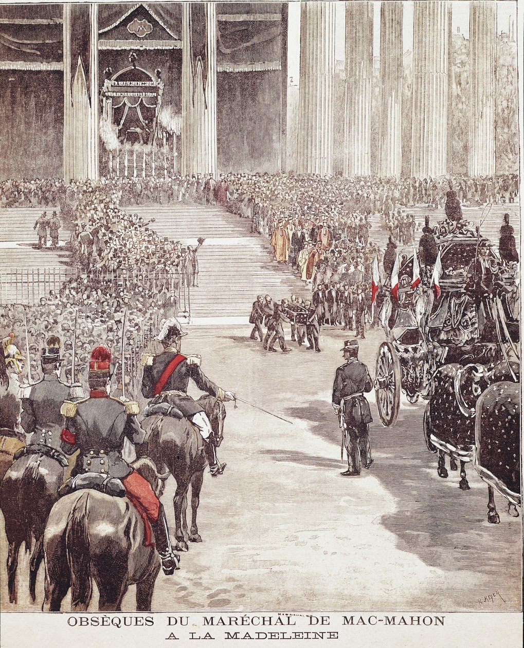 O funeral de Marechal Patrice de Mac Mahon (ou Mac-Mahon) (1808-1893) na igreja da Madeleine em Paris em 22/10/1893, ilustração do século 19 de Unknown artist