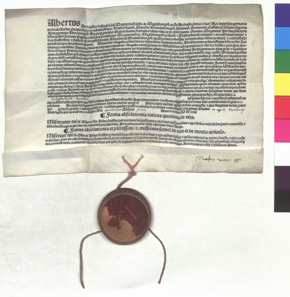 Carta de indulgência de Alberto de Brandenburgo (1490-1545), arcebispo de Mainz, sob a autoridade do Papa Leão X (João de Médicis) de Unknown artist