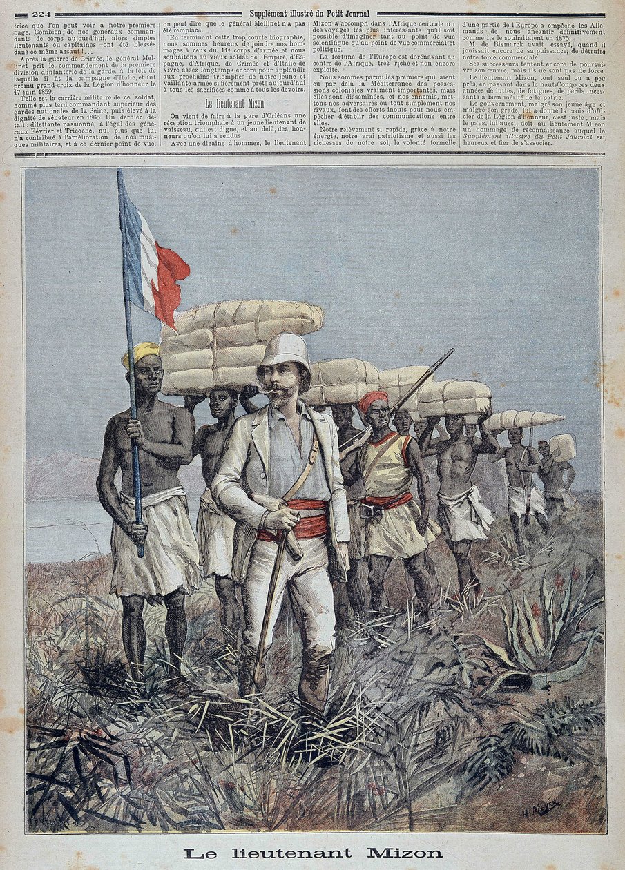 O Tenente Mizon lidera uma coluna de exploração na África Central - no "Le petit journal" de 07/09/1892 de Unknown artist