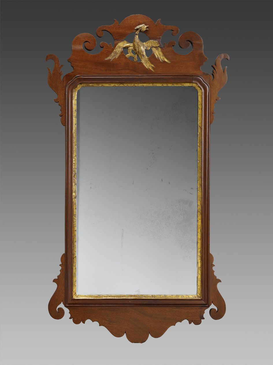 Espelho, c. 1750-1820 (folheado de mogno, madeiras secundárias não identificadas, folha de ouro e vidro espelhado) de Unknown artist