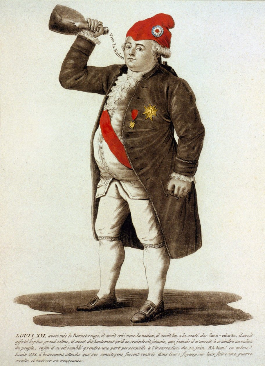 Luís XVI usando a tampa Phrygian e bebendo na garrafa de Unknown artist