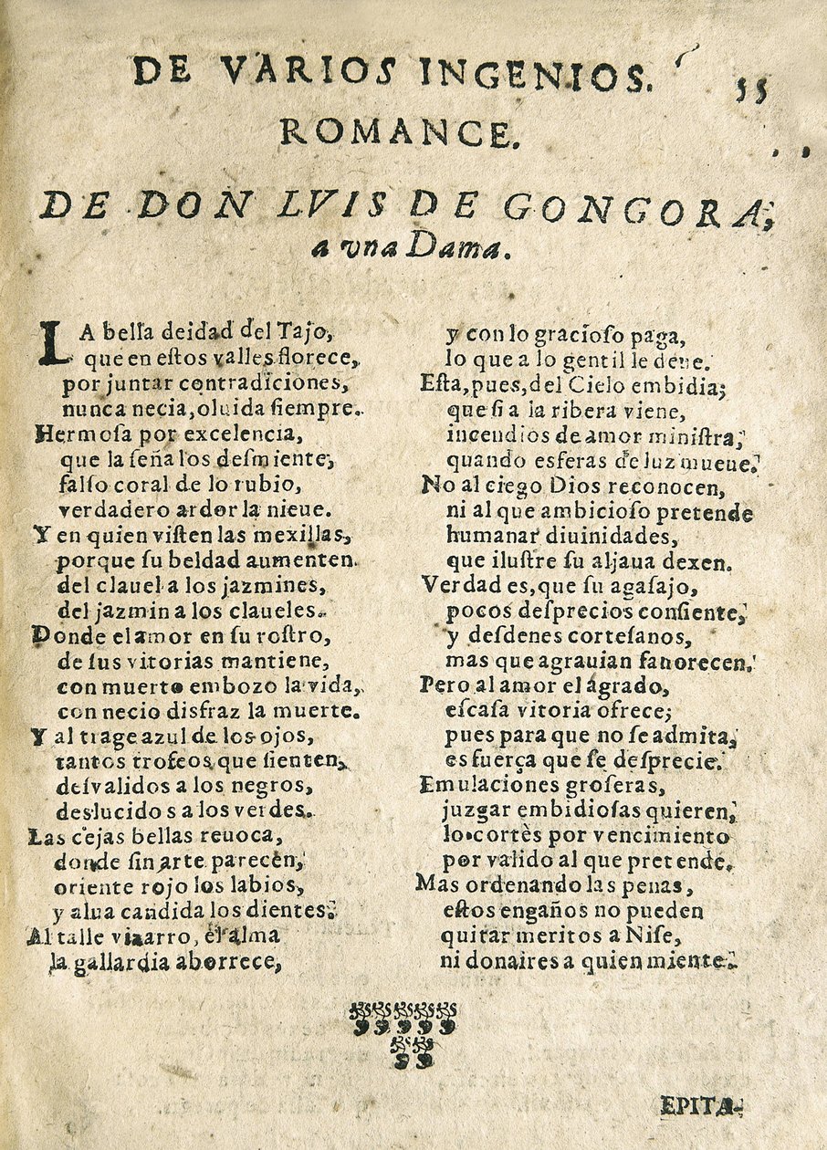 Luis de GOGOORA Y ARGOTE "Romance a una dama" (gravura) de Unknown artist