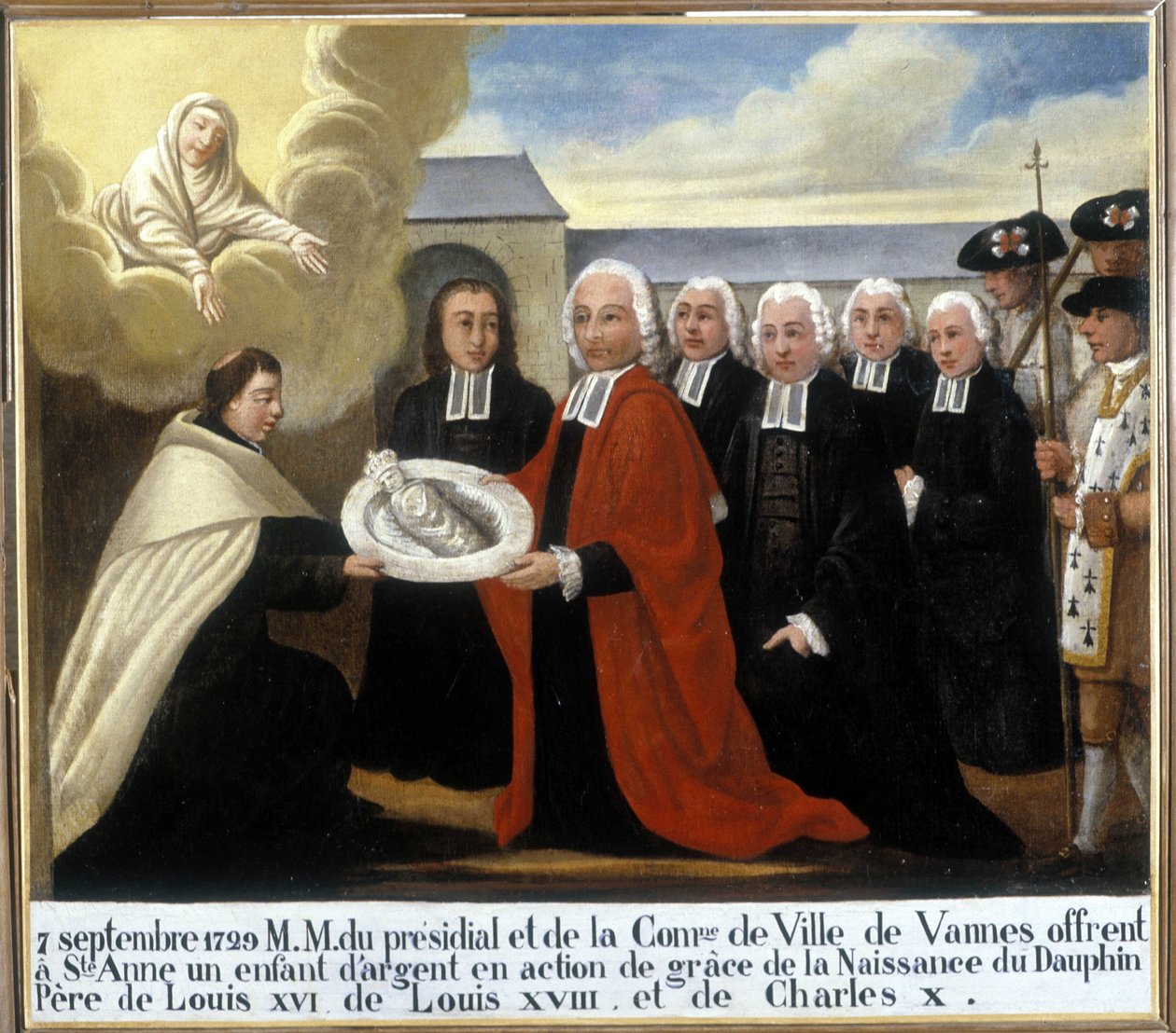 MM du Presidial et de la Commune de Vannes oferece a Santa Ana uma criança de prata em acção de graças pelo nascimento do golfinho Louis de France (1729-1765), 7 de Setembro de 1729 - Ex-Voto Sainte Anne d