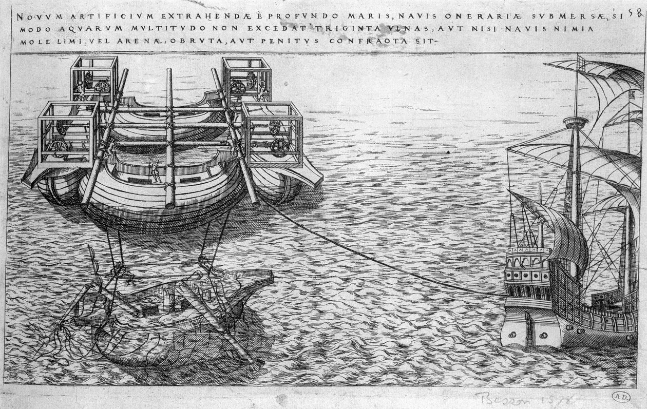 Máquina para o salvamento de navios no século XVI - ed. 1578 de Unknown artist