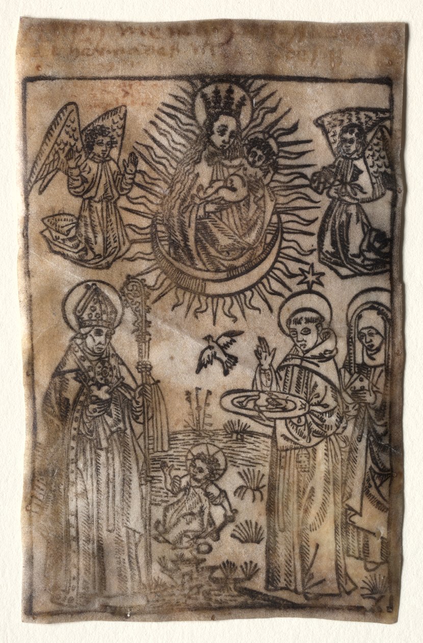 Madonna e criança com três membros da Ordem de Santo Agostinho: Santos Agostinho, Nicolau e Clara de Unknown artist