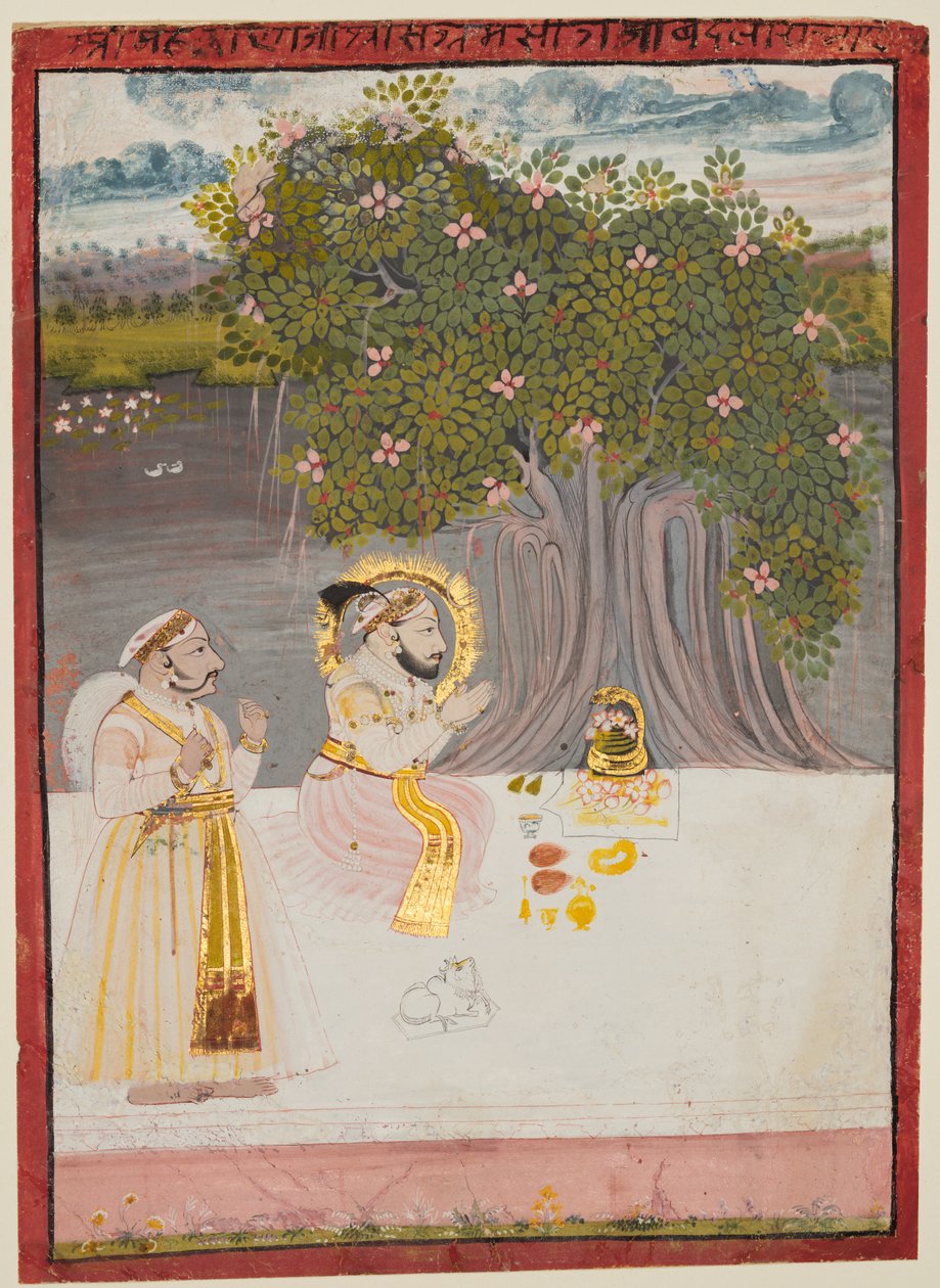 Maharana Sangram Singh II (r. 1710–34) Adorando um Linga sob uma figueira de Unknown artist
