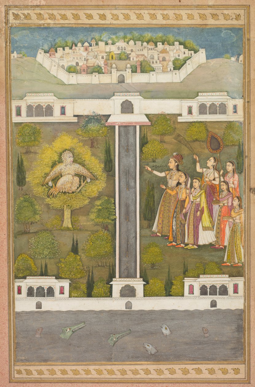 Mahliqa, filha do imperador da China, apontando para o homem-pássaro Khwaja Mubarak: uma folha de um romance poético relacionado a Shah Alam I (reto) de Unknown artist