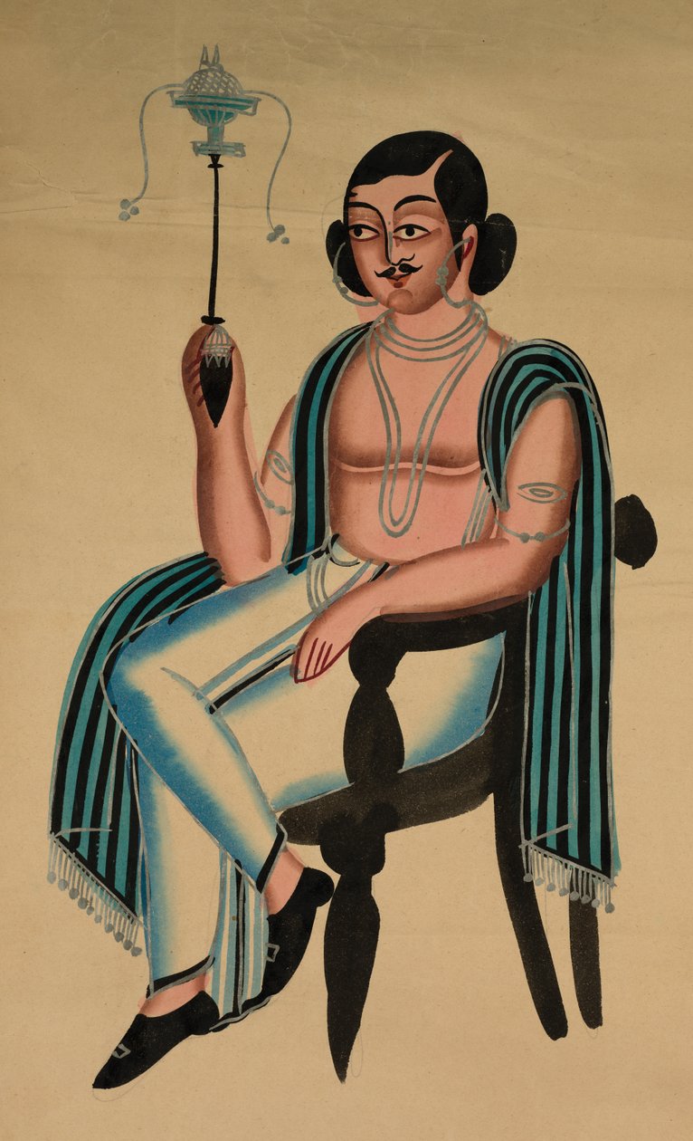 Homem sentado em uma cadeira europeia fumando um cachimbo Margila de Unknown artist