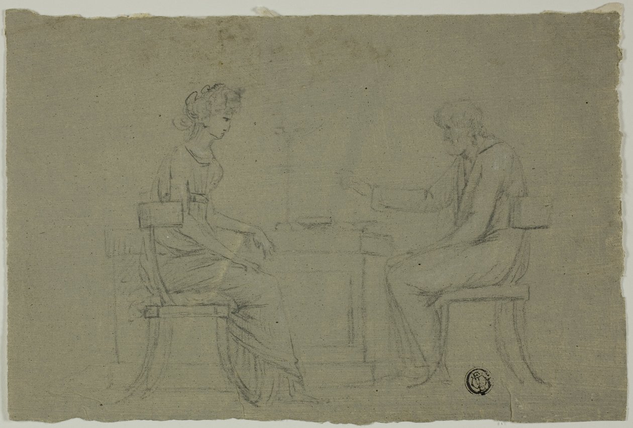 Homem e mulher sentados à mesa de Unknown artist