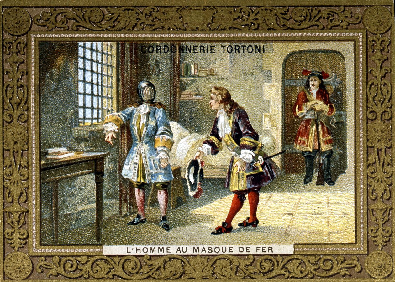 Homem com fechaduras com máscara de ferro na prisão de Santa Margarita - chromo do sapateiro Tortoni de Unknown artist