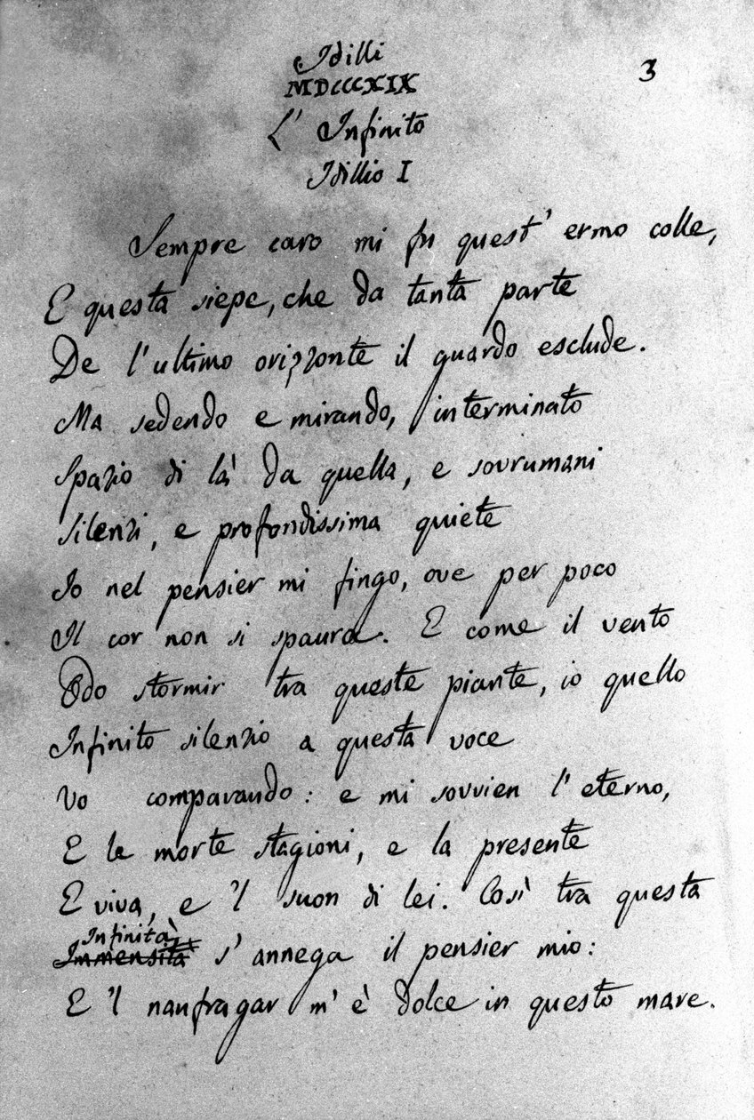 Manuscrito de "Idilli" (Os Idylls) pelo poeta italiano Giacomo Leopardi (1798 - 1837) Século XIX de Unknown artist