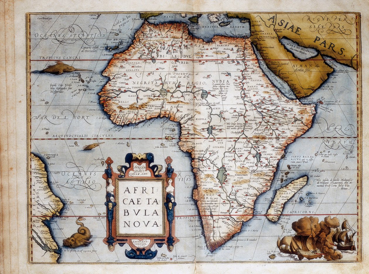 Mapa de África, Placa retirada do "Theatrum Orbis Terrarum" de Abraham Ortelius (1527-1598) 1574 de Unknown artist