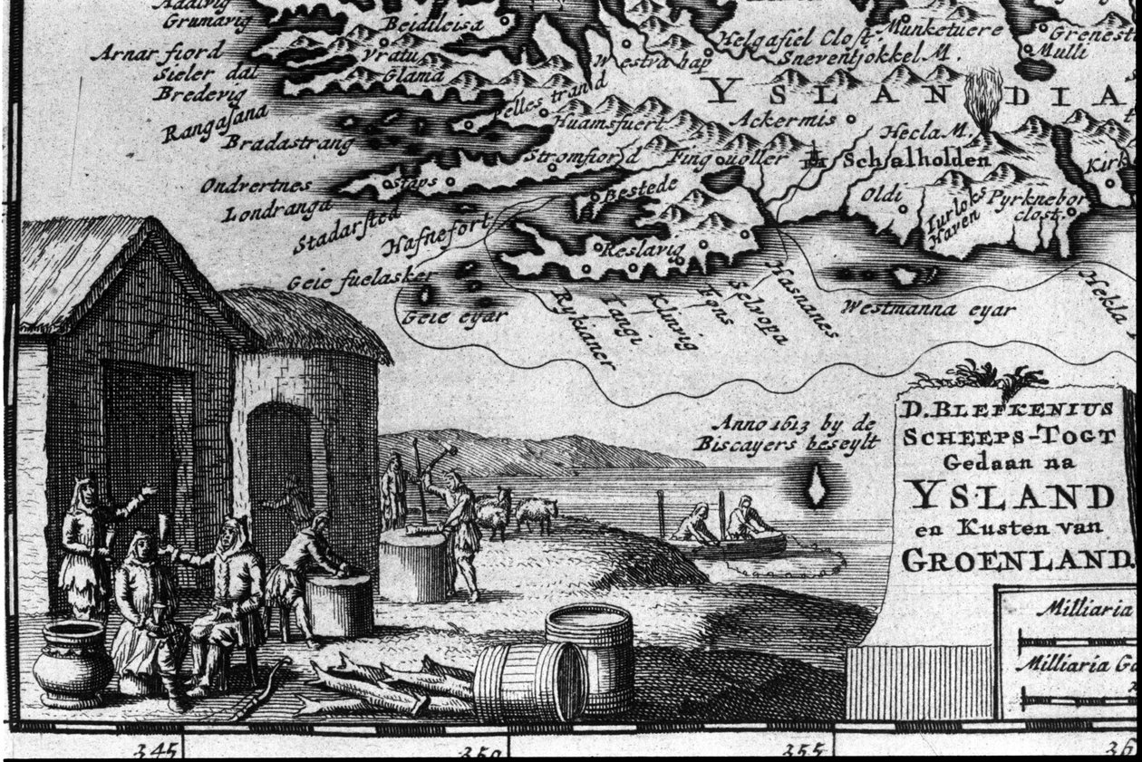 Mapa da Islândia e representação dos seus habitantes - em "Mapa dos itinerários e viagens modernas". de Unknown artist