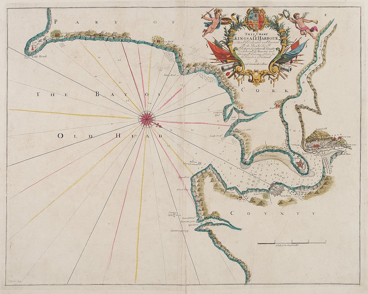 Mapa do porto de Kingsale (gravura a cores) de Unknown artist