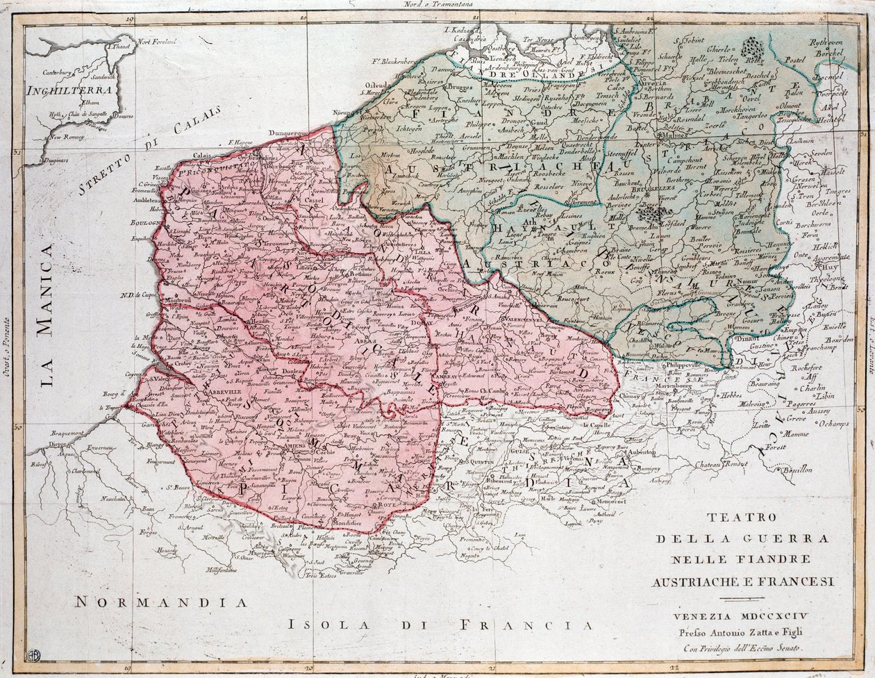 Mapa da campanha da Flandres entre o exército francês e o exército austríaco de Unknown artist