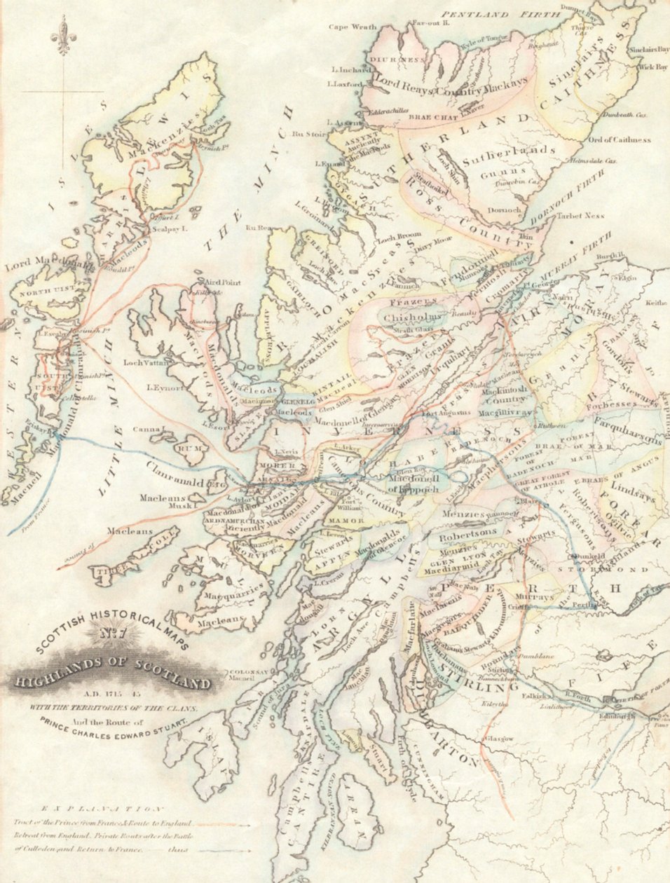 Mapa das Terras Altas da Escócia com os Territórios dos Clãs de Unknown artist