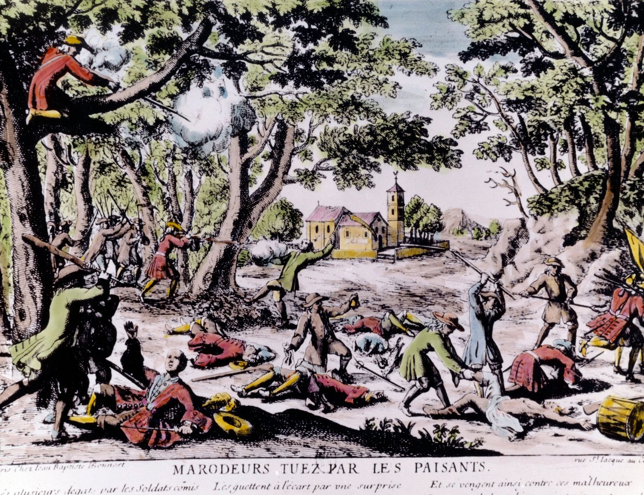 Marauders baleados por camponeses. Estampa do século XVIII Paris, B.N. de Unknown artist
