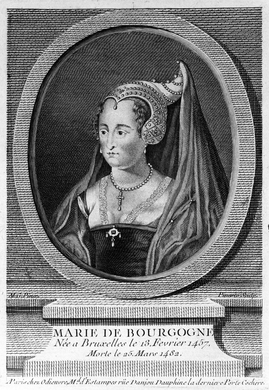 Marie de Borgonha (1457 - 1482), filha de Carlos o Negrito e esposa de Maximiliano da Áustria. Gravura do século XIX. de Unknown artist