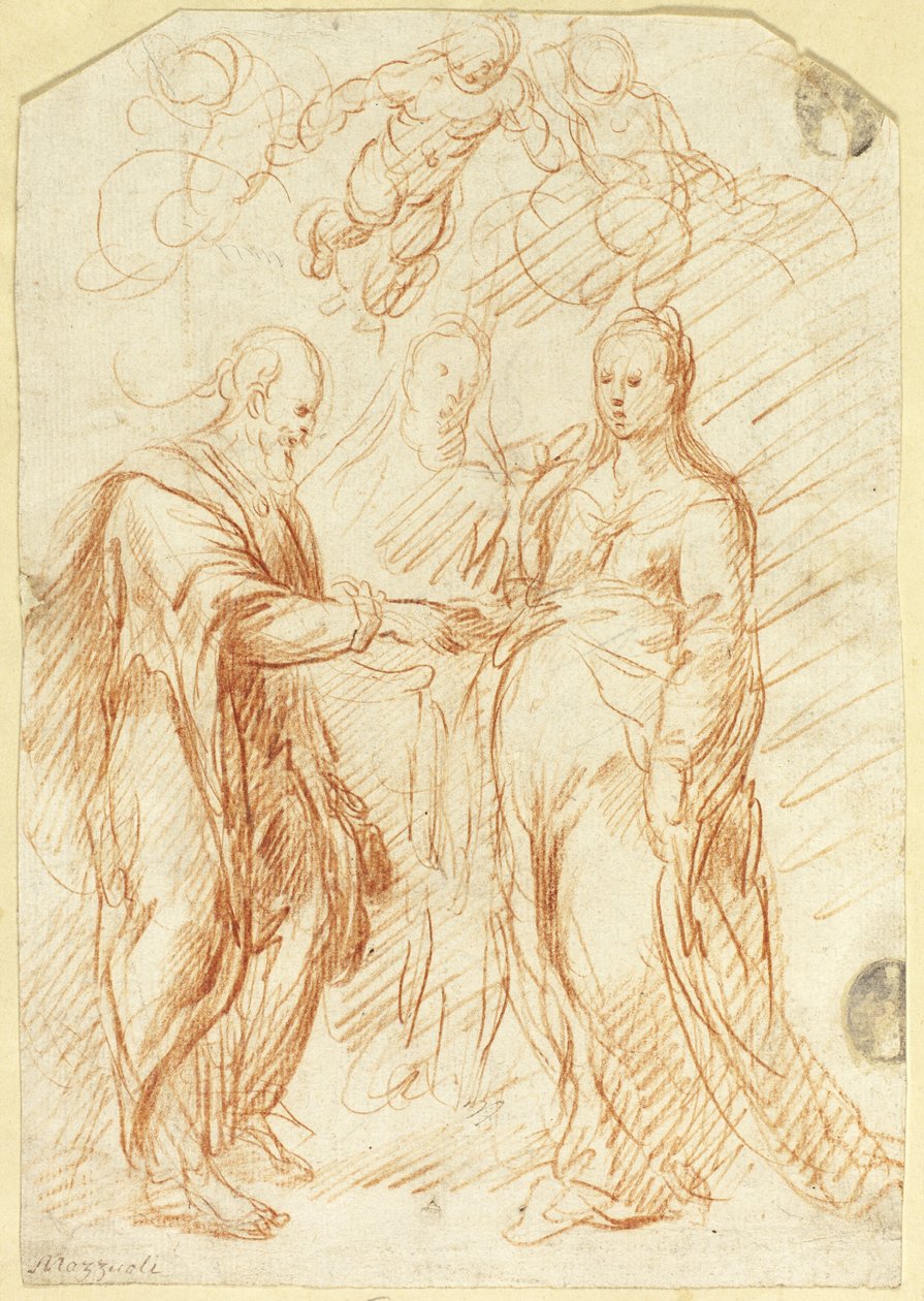 Casamento da Virgem (anverso); Esboços da metade inferior do rosto em perfil (verso) de Unknown artist