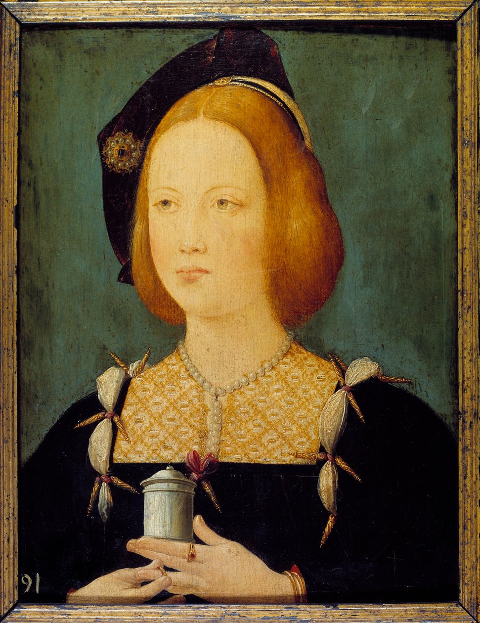 Mary Tudor, Rainha de França - Retrato de Mary Tudor da Inglaterra (1496-1534) terceira esposa de Luís XII. Pintura anónima do século XVI. Paris, Artes Decorativas de Unknown artist